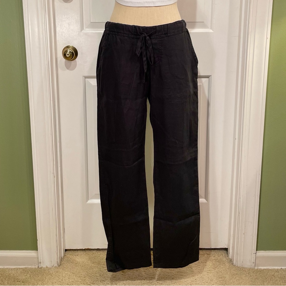 Allen Allen Drawstring Black Linen Joggers
